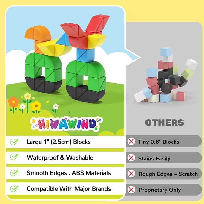 Hiwawind 56 PCS Magnetic Blocks, 1-Inch Isosceles Triangles & Quarter Circles, Montessori STEM Sensory Toys for Kids Ages 3-6, Christmas & Birthday Gift for Boys Girls