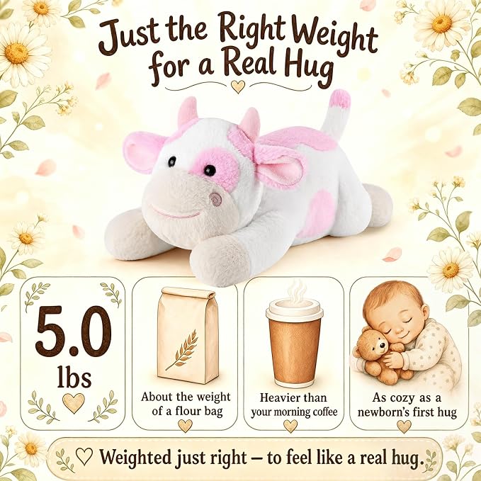 gnomantic Cow Weighted Stuffed Animals - 28 Inch 5.0 Pounds Weighted Plushies Cow Stuffed Animals - Big Plush Pillow - Cute Plush Toys Gifts for Kids & Adults (28" 5.0 lbs Pink)