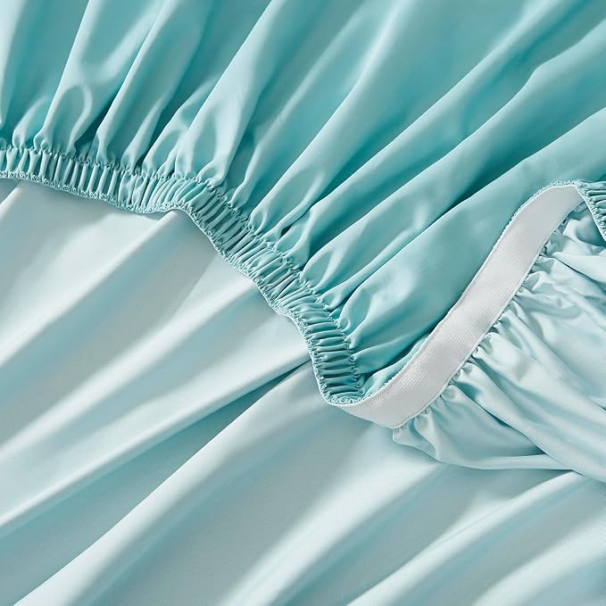 Linen Closet Luxury 1200 Thread Count Full Size Sheets Set, 4 Pieces, Cotton Rich, Aqua, Soft, Durable & Wrinkle Resistant Sateen Sheets, 16" Deep Pocket Fitted Sheet, Home & Hotel Essentials