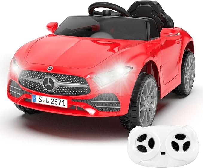 Battery Powered Electric Car Ride On Vehicle Double Doors, Safety Belt,LED Light (SC-Red)