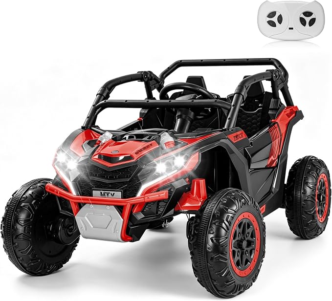Firstness 24V Ride on Toys 800W Electric Remote Control Ride on Cars for Kids 2-Seater Riding Cars for Kids Ages 3-8, 3 Speed Mode, Music, LED Light, Off-Road UTV Ride on Truck for Boys & Girls, Red
