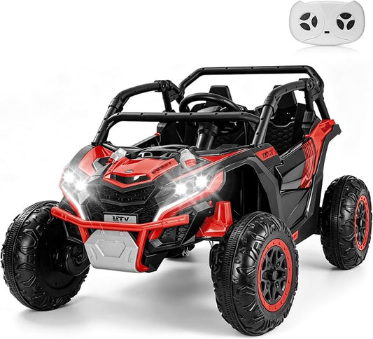Firstness 24V Ride on Toys 800W Electric Remote Control Ride on Cars for Kids 2-Seater Riding Cars for Kids Ages 3-8, 3 Speed Mode, Music, LED Light, Off-Road UTV Ride on Truck for Boys & Girls, Red