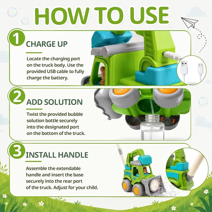 Automatic Bubble Machine for Toddlers,Construction Truck Bubble Lawn Mover W/Light,Bubble Maker Blower Toys for 3 4 5 6 Year Old Boy Girl Kids,Summer Outdoor Pool Backyard Toys for Birthday Party