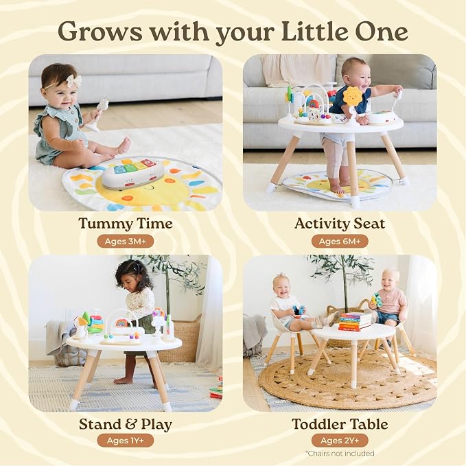 Little Acorn, 4-in-1 Baby Activity Center | Montessori-Inspired Design | 8 Interactive Toys | Tummy Time, Exersaucer & Toddler Table | Shower Gift | Essential (Sun)