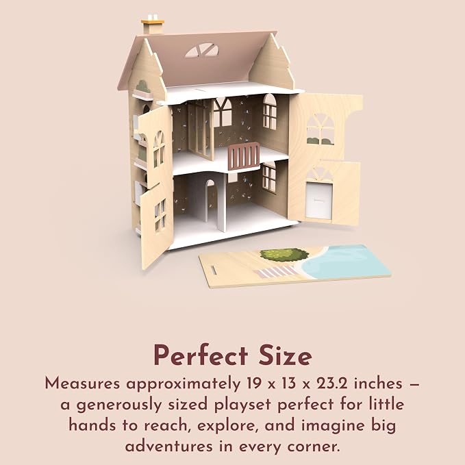 SPEEDY MONKEY Flowers Cottage Wooden Dollhouse with Starter Set | Pretend Play Doll House for Toddlers & Preschoolers | Fun Playhouse for Boys & Girls, Ideal for Imaginative Storytelling Playset