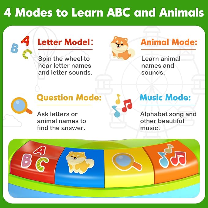 Toys for 1 2 3 Year Old Boys Girls, Spin & Sing ABC Alphabet Learning Zoo with Lights & Sounds, Musical Educational Toy for Toddler 1-3, Christmas 1st Birthday Gifts for Baby Kids Age 12-18 Months+