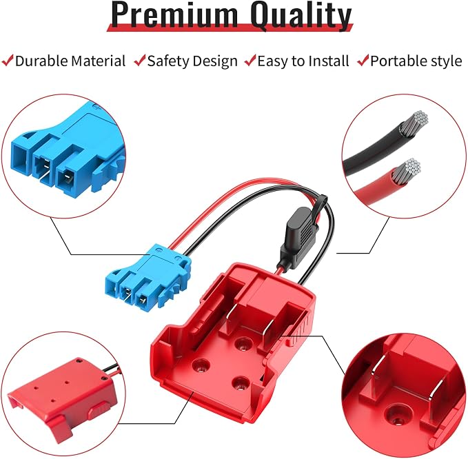 Kzreect Battery Adapter Compatible with Milwaukee 18V Battery, Conversion Kit with Fuse Holder and Wire Harness Connector Compatible with Peg-Perego Kids Ride-on Toy