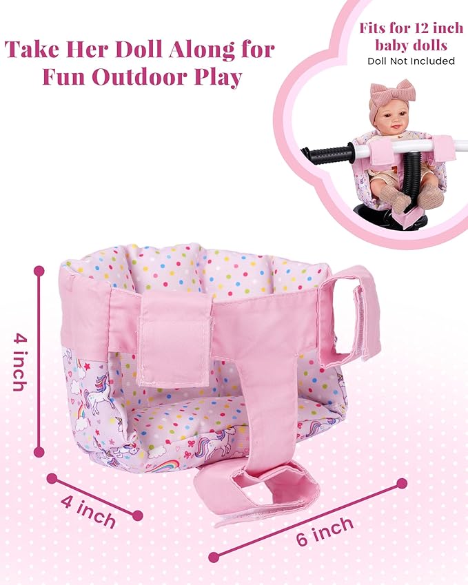 BABESIDE Doll Bike Seat for 12 Inch Dolls, Pony Doll Carrier for Kids Bike and Scooter, Baby Doll Accessories for Outdoor Play, Doll Bicycle Seat Gift for Girls Age 3+