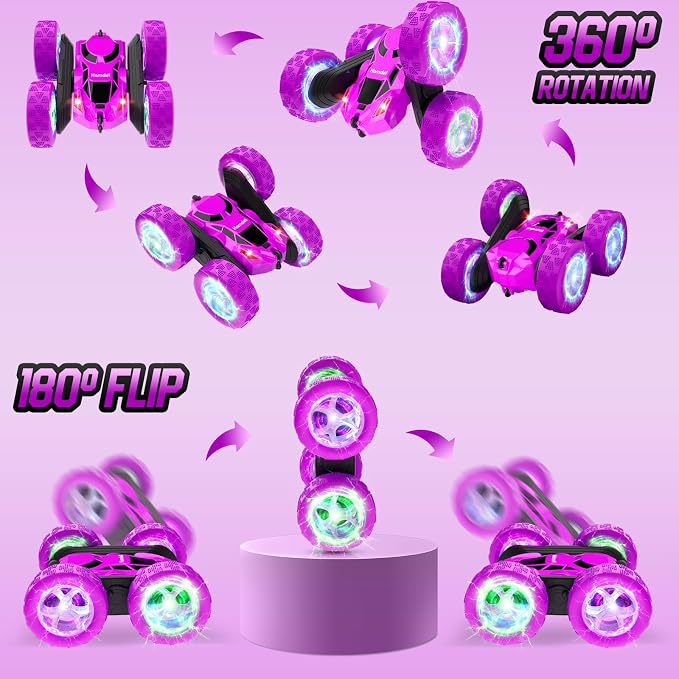 Hamdol Remote Control Car for Kids, Stunt RC Cars with Cool Wheel Lights, Double-Sided Driving, 360-degree Rotation Boys & Girls Toys for Ages 6 7 8 9 10-12 Kids, Valentines, Birthday Idea