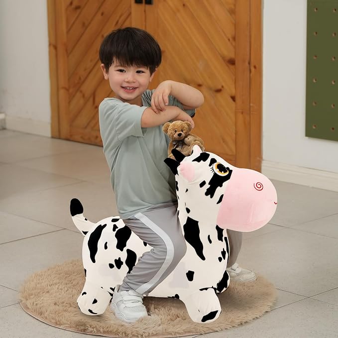 INPANY Bouncy Cow Farm Animal Hopping Toys for 2 Year Old Girl Gifts, Plush Kids Inflatable Jumping Horse, Ride on Toddler Bull Hopper, Outdoor Indoor Rubber Bouncer for 3 4 Yr Boy Birthday