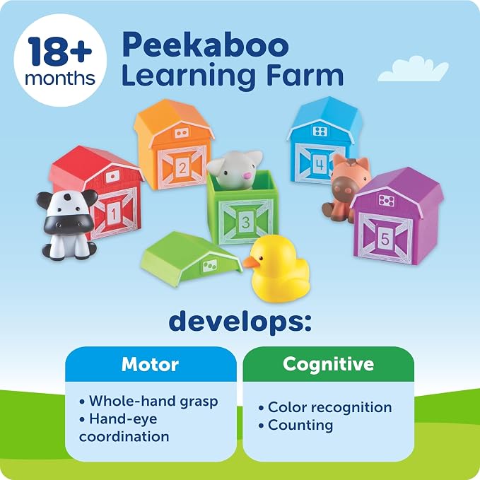 Learning Resources Peekaboo Learning Farm - Farm Animals for Toddlers, Educational Fine Motor Montessori Sets, Toddler Animal Toys, Counting, Sorting & Matching Barn Animal Toy, Little Animal Figures