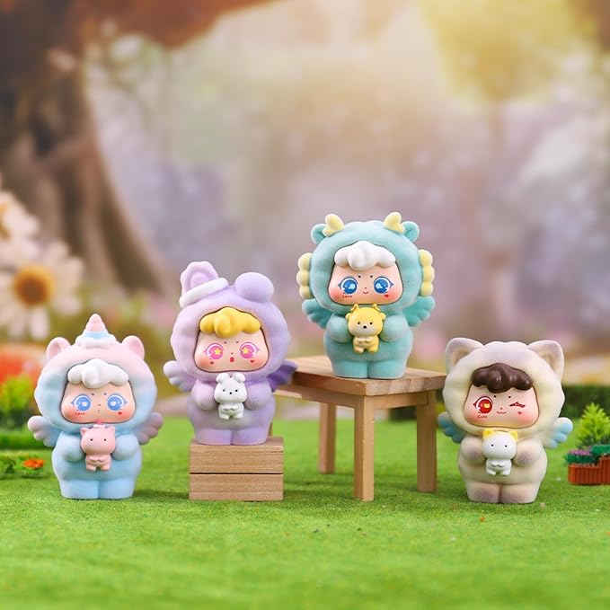 YAMSLAM Sweet Angel Series Mini Fluffy Animal Box Cute Action Figures Collectible Toy Surprise Mystery Box Dolls Home Decor Birthday Gift, Random 1pc of 7 Styles