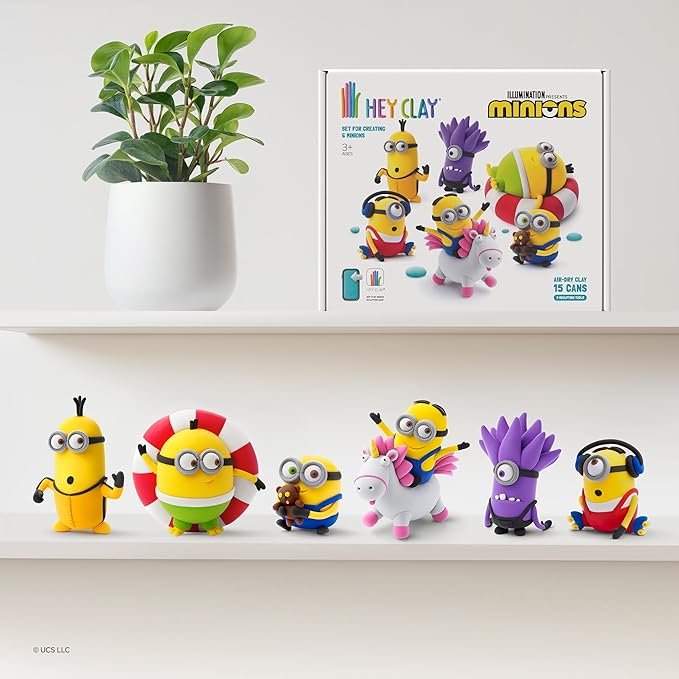 HEY CLAY Minions - Colorful Modeling Air Dry Clay for Kids - Air Dry Clay Kit 5 Cans and Sculpting Tools with Fun Interactive Instructions App - Age 3 and up (Bob & Tim)