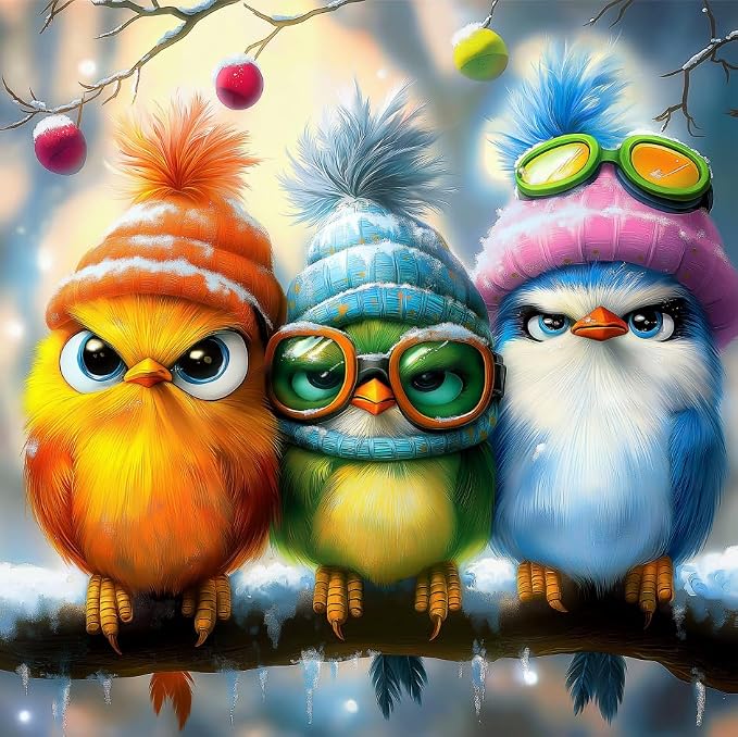Whimsical Winter Birds 500 Piece Jigsaw Puzzle for Adults Cute Cartoon Colorful Owls in Hats Family Puzzles with Letters on Back Challenge Game Night Fun Gift (20"x20")