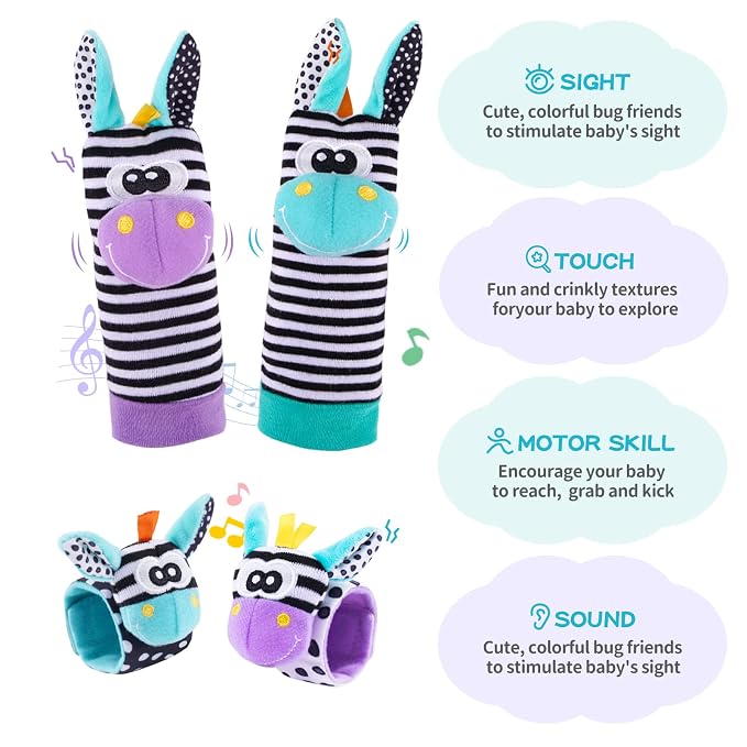 Baby Rattle 0-6 Months, Infant Rattle Socks Toys, Soft Newborn Sensory Toys,Infant Wrist Rattles for Babies 0-6 Months,Baby Gifts 6-12 Months（Purple）