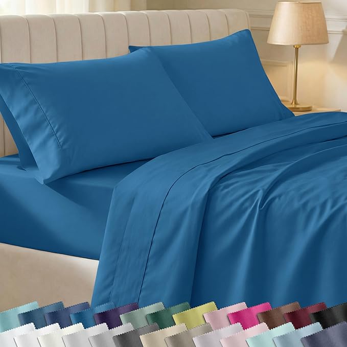 California Design Den Soft King Size Cotton Sheet Sets, 400 TC Good Housekeeping Award Winner, Silky Smooth Sateen Weave with Deep Pockets, Breathable and Durable King Bedding Set - Cobalt Blue