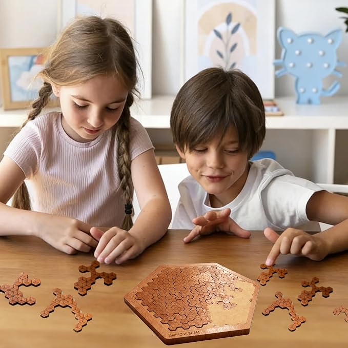 Fractal Tray Puzzle,Hilbert Curve Brain Teaser, Wooden Family Puzzle Game, Challenging Tangram-Style Learning & Entertainment