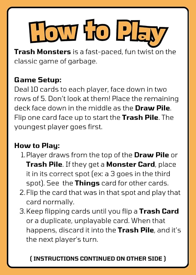 Trash Monsters - Card Game, Easy Number Sequencing Game with Fun Monsters | Ages 3 and up | Kids & Family Nights | Simple to Learn