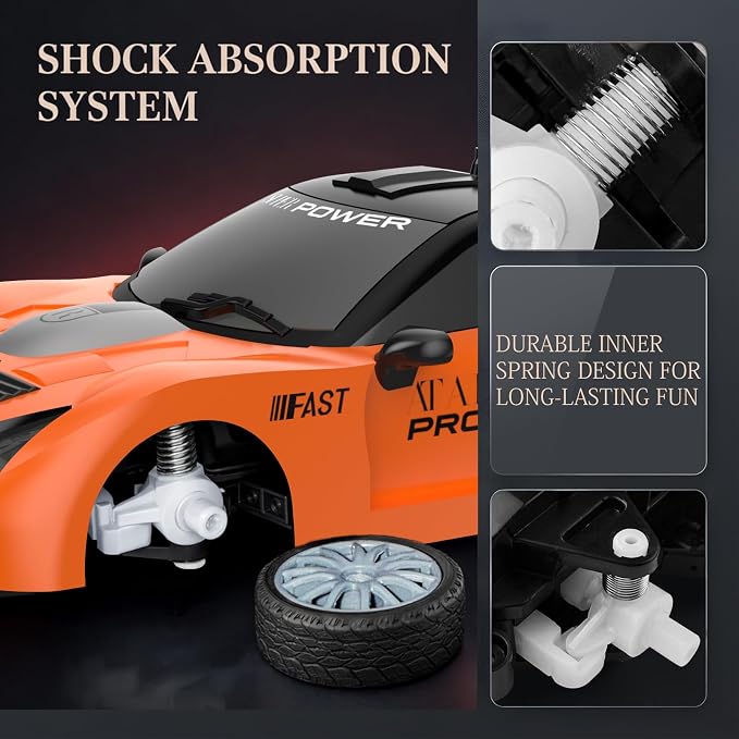Remote Control Car RC Drift Car 2.4GHz 1:24 Scale 4WD 15KM/H High Speed Model Vehicle with LED Lights Drifting Tire Racing Sport Toy Car for Adults Boys Girls Kids Gift 2Pcs Rechargeable Batteries