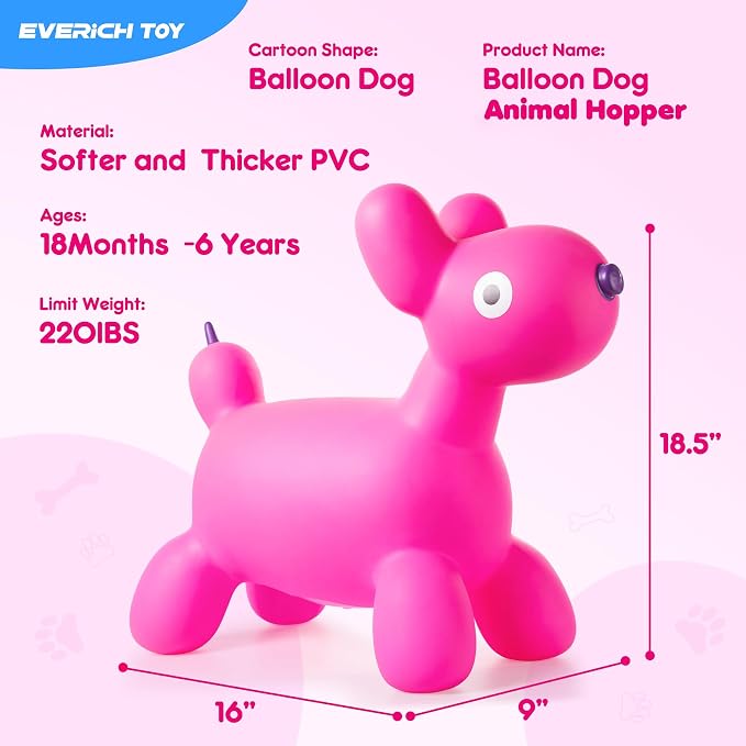 Bouncy Animal Hopper for Toddlers, Balloon Dog Inflatable Jumping Horse, Inflatable Ride on Dog Bouncer Hopping Toys Gifts for Boys Girls 18 Months 2 3 4 5 6 Years Old