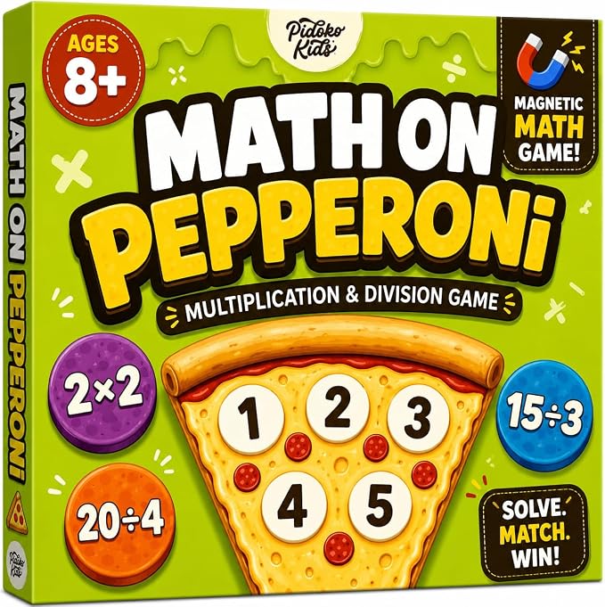 Matheroni Pepperoni Math Games for Kids 8-12, Division & Multiplication Game, Educational STEM Board Games with Fun Pizza Theme, 3rd-6th Grade Learning Toys by Pidoko Kids