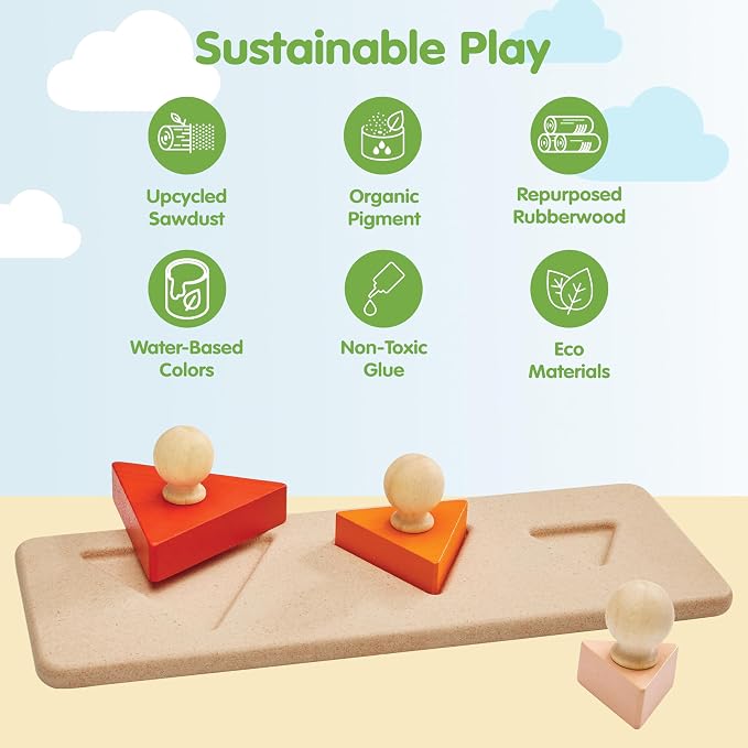 PlanToys® Triangle Matching Puzzle Wooden Sorting & Logic Toy for Kids Ages 3+ | Montessori Educational Game for Fine-Motor Skills & Spatial Reasoning | Eco-Friendly Learning Toy