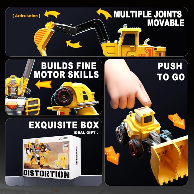 5-in-1 Transforming Construction Trucks Toys for Boys 3-6, STEM Building Vehicles Action Figures with Weapons for Child Age 4-7 – Toddler Robot Car Playset for Kids Birthday Gift