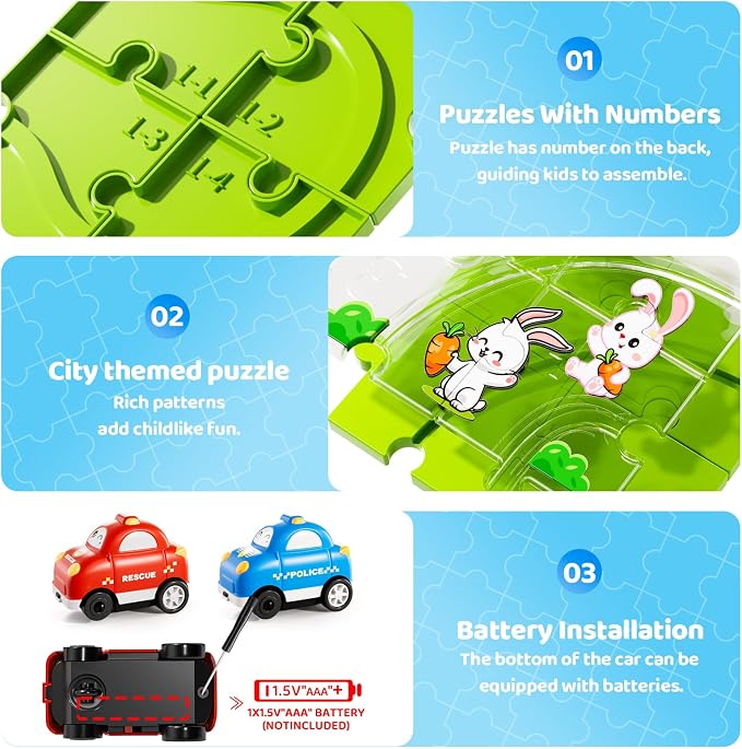 Beby Buty 48PCS Puzzle Race Track Car Set Toys for Kids Boys, Floor Puzzle Car Tracks for Boys Ages 3-5 4-6, Toddler Toys Gifts for 3 4 5 Year Old Kids, Ideal 3 4 5 6 Year Old Birthday Gifts
