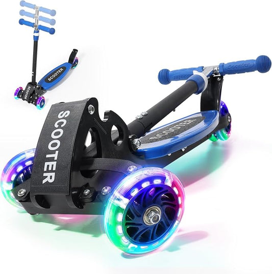 3 Wheel Scooter for Kids Ages 3-12, LED Light-Up Kids Kick Scooter–Portable Foldable, Adjustable Height, Durable Metal Construction, 6" Extra Wide Deck for Outdoor Activities,Child Safety Certified
