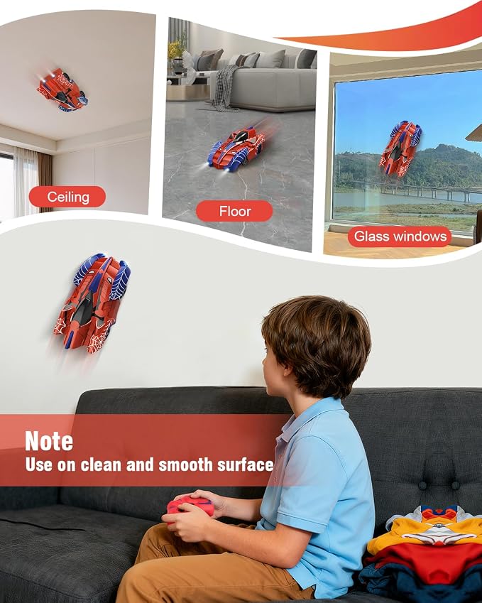 Spider Hero Wall Climbing Car Remote Control Kids Toy, 360° Rotating Remote Control Car with Light, Rechargeable RC Stunt Cars Wall Toys for Boys Kids Ages 4 and up