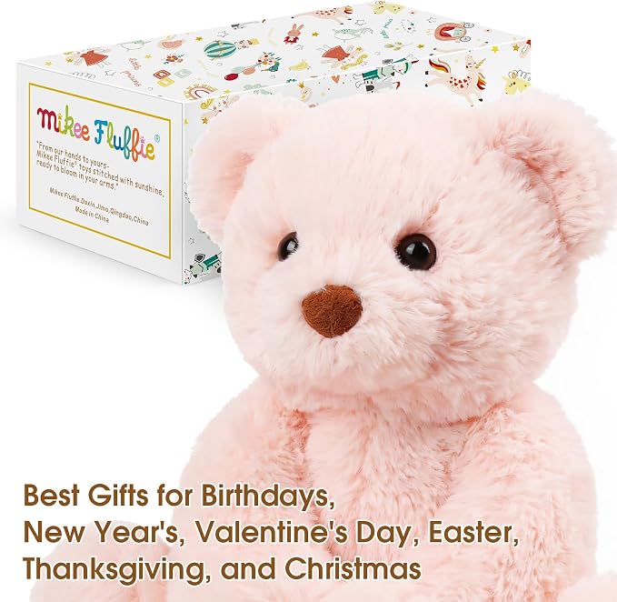 Teddy Bear Stuffed Animal, 9" Small Plush Toy for Girls Kids, Valentines Birthday Gift, Safe Material Washable, Pink
