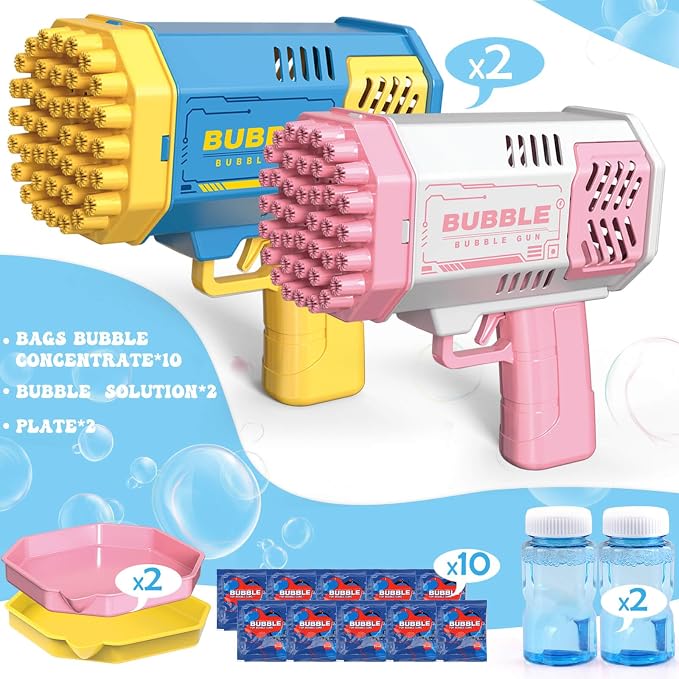 Bubble Machine, 2 Pack Bubble Gun for Toddlers, Toys for Kids 3 4 5 6 7 8 Years Old, Bubbles Maker Blower, Toy for Boys Girls Outdoor Indoor Birthday Wedding Party, Gifts for Ages 4-8