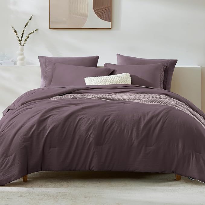WRENSONGE Super King Plus Comforter Set - 7 Pieces Artic Plum Soft Bed in a Bag Super King Plus with Fitted Sheet, Flat Sheet, 2 Pillow Shams, and 2 Pillowcases- Warm Bedding Sets for All Season
