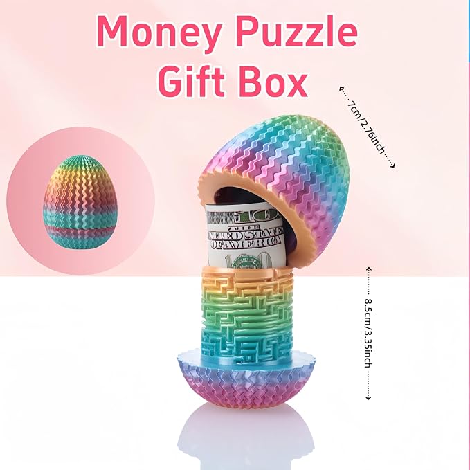 Maze Egg Money Puzzle Box for Kids & Adults, 4 Logic Challenge Brain Teaser Sensory Toy, Hidden Compartment Cash Gift Holder, Birthday Graduation Gifts for Teens, Road Trip Travel Game