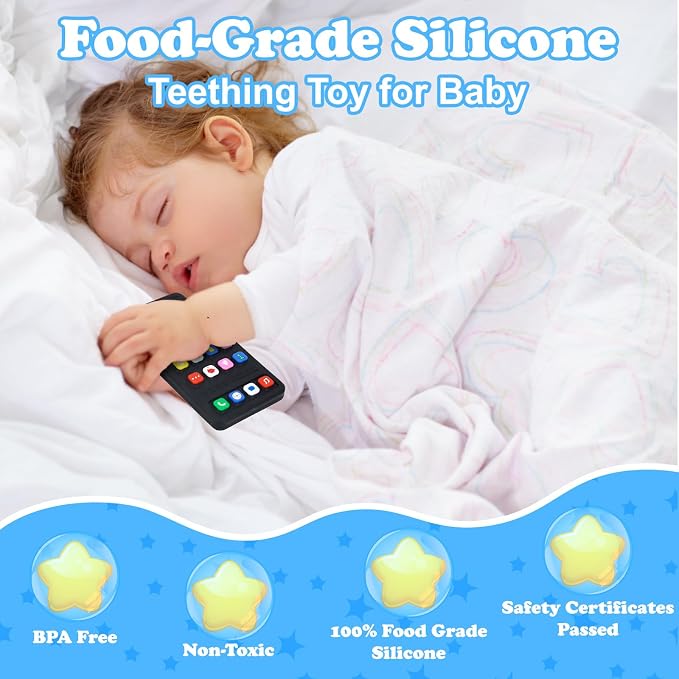 Baby Silicone Teething Toys, Phone Teether Toys for Toddlers 3-18 Months, Boys Girls Babies Teething Toy, Baby Chew Toy, Freezer BPA Free