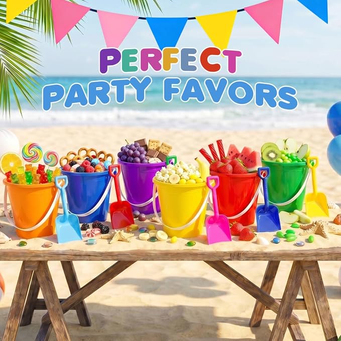 12 Pack 5'' Inch Sand Beach Buckets Pail with Beach Shovels,Sand Bucket Water Bucket for Beach Fun Great Summer Party Accessory