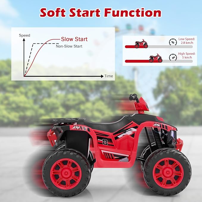 Costzon Kids ATV, 24V Four Wheeler Quad Ride on Car w/Forward/Backward, 2 Speeds, Wireless Connection, Music, Radio, LED Lights, Electric Vehicle Toddler 4 Wheeler for Kids, Boys & Girls 3-8 (Red)