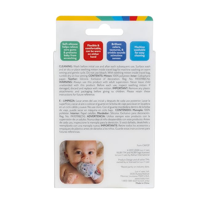 Nuby Happy Hands Silicone Teething Mitten for Babies - Soft Silicone Massaging Teether - Soothes Sore Gums - Easy-to-Wear and Machine Washable - 3+ Months - Otter