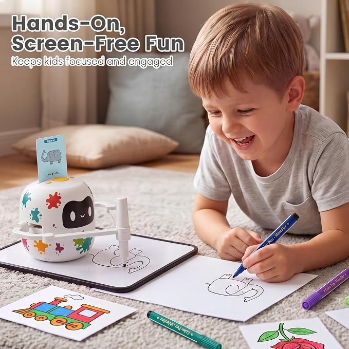 Mewaii Drawing Robot for Kids with 150 Cards & Erasable Board, Educational Drawing Machine with Voice Guidance Music 12 ColorPens Montessori Painting Learning Toys Birthday Gift for Boys Girls Age 5-8