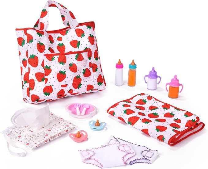 BABESIDE 14 Pcs Baby Doll Accessories with Magic Bottles, Baby Doll Diaper Bag Set Includes Changing Mat, Diapers and Bottle with Disappearing Milk for 12-16 Inches Dolls Kids Gift