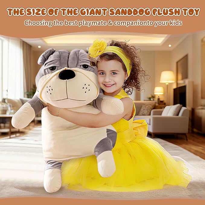 Giant Gray Bulldog Plush Stuffed Animal – 39 Inch Jumbo Dog Plush Toy,Cute Plushy for Girls & Kids,Valentine's Day Gift