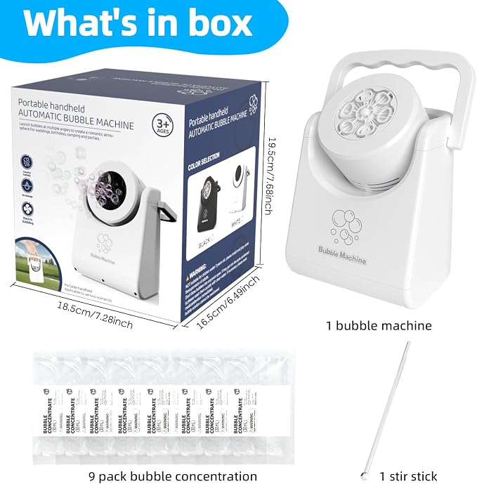 IFLOVE Bubble Machine for Kids 3+-Automatic Bubble Blower with Adjustable Angle,5000+ Bubbles Per Minute,Portable Bubble Maker Toy for Boys Girls,Outdoor Party Wedding Easter Birthday Gifts (White 01)