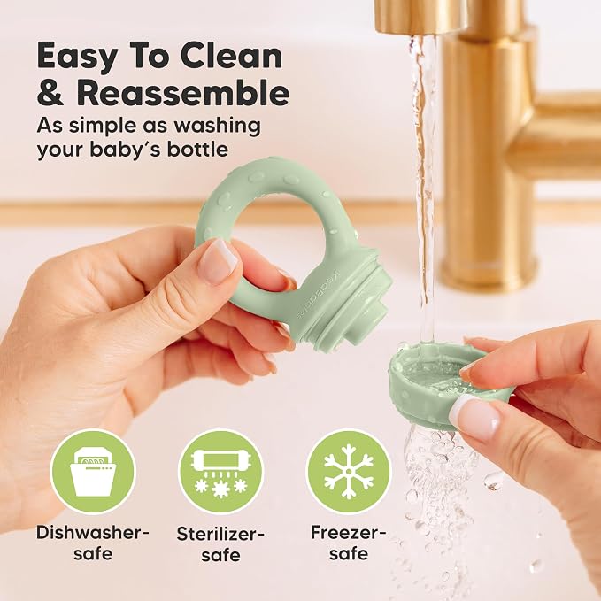 KeaBabies Baby Fruit Feeder 2pk - Silicone Baby Food Feeder for Babies 6-12 Months, Breast Milk Popsicle Teether, Weaning, Pacifier, Freeze Frozen Solid Food, Infant Feeding Essential (Soft Fern)