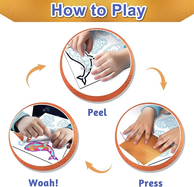 FLUXOJOY Foil Art Craft Kits for Kids, Mess -Free Fun Activity Set for Child, DIY Printing Craft Kit, Birthday Party Gifts for Ages 4 5 6 7 8 9 10 11 12 and Up, Art Travel Toys for Boys Girls