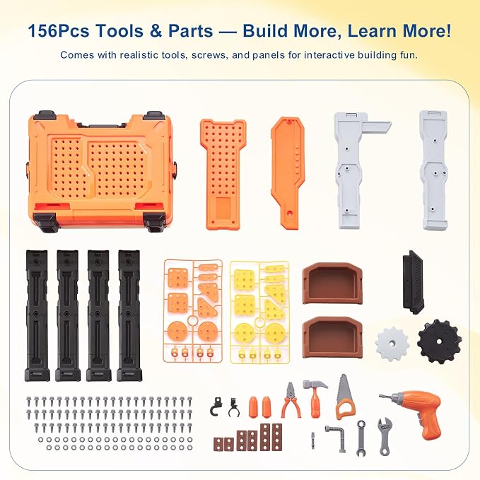 Kids Tool Workbench for Boys 3-5, Toddler Tool Set with Hammer, Electric Drill Toy, Take Apart Toys, Creative Construction Play Set, Repair Tools Workbench, Birthday Gift for Toddlers, with Toolbox