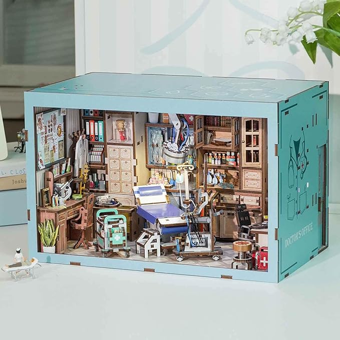 fifijoy Book Nook Kit - Doctors Office DIY Miniature House Dollhouse Kit for Adults and Teens, Booknook Mini Doctors Clinic Bookshelf Insert Decor 3D Wooden Puzzle, Gifts for Family