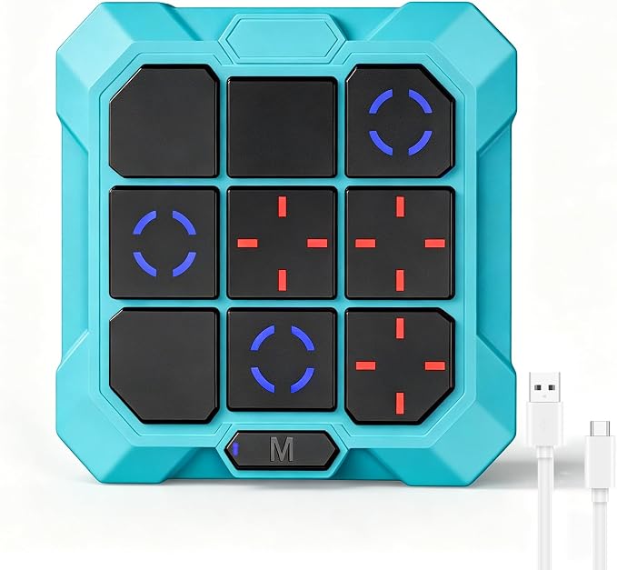 Tic Tac Toe Game, 6-in-1 Electronic Tic Tac Toe with Mute & Rechargeable - Handheld Travel Board Game for Kids Ages 4+, Adults, Family - Educational Learning Toy for Boys Girls，Blue