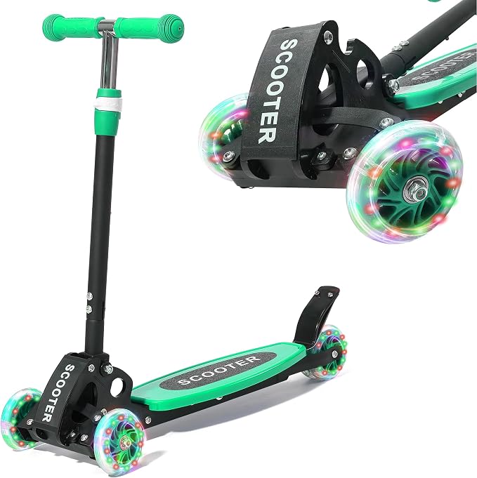 Toddler Scooter, 3 Wheels for Kids 2-7 Year Old LED Lighted, Folding Lean-to-Steer Kids Scooter with 3 Adjustable Handlebar for Boys Girls, Blue
