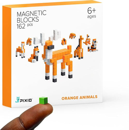 PIXIO Magnetic Cubes - Orange Animals - Building Toys in Pixel Art Style - Animal Figures - Arts and Crafts Kids Toys - Building Blocks - Learning Toys - 162 pcs