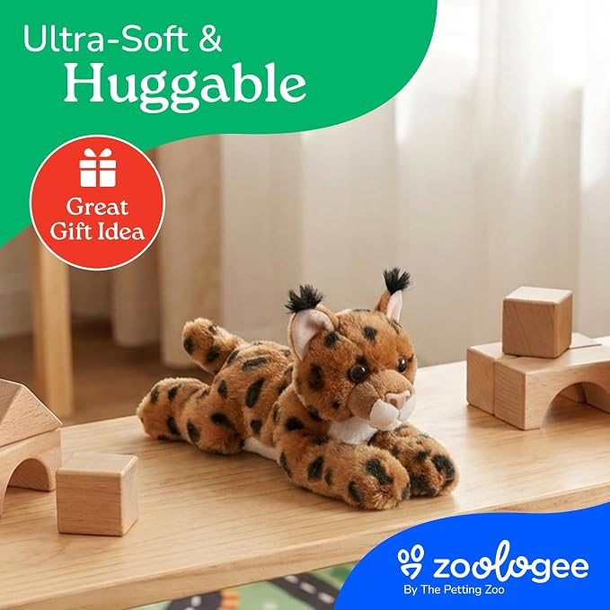 The Petting Zoo Bobcat Stuffed Animal Plushie, Gifts for Kids, Scoopz Wildlife Animals, Bobcat Plush Toy, 8 inches